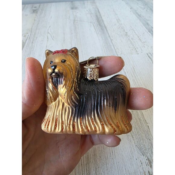 OWC old world Yorkie dog glass glitter ornament puppy Xmas tree - Picture 8 of 10